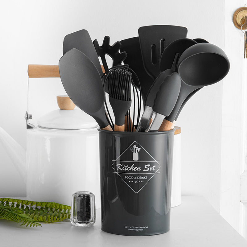 Silicone Cookware Featuring Ergonomic Wooden Handles