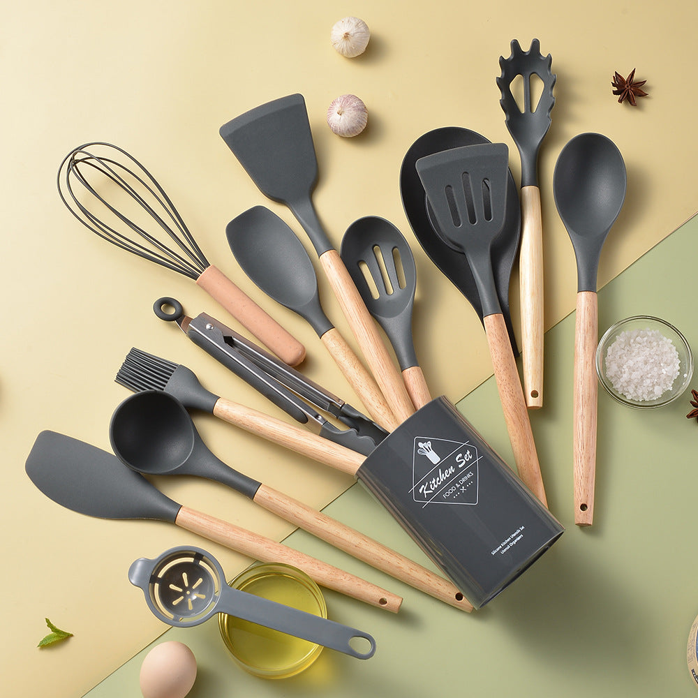 Silicone Cookware Featuring Ergonomic Wooden Handles
