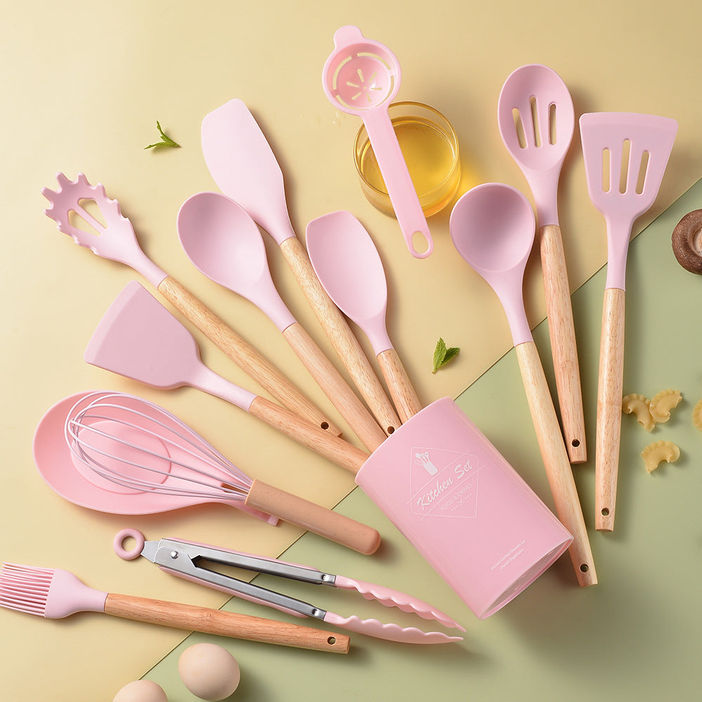 Silicone Cookware Featuring Ergonomic Wooden Handles