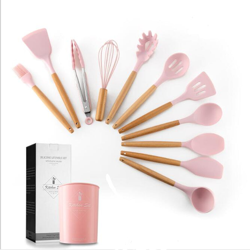 Silicone Cookware Featuring Ergonomic Wooden Handles