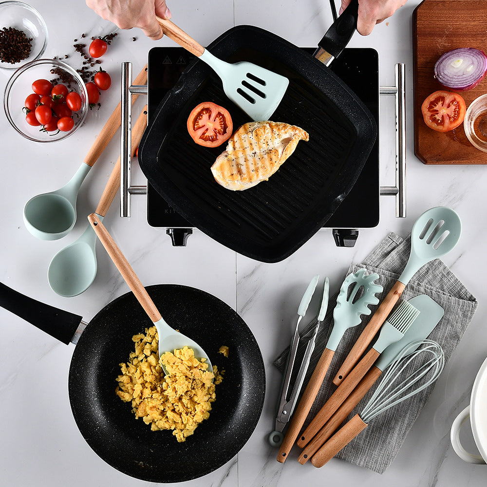 Silicone Cookware Featuring Ergonomic Wooden Handles